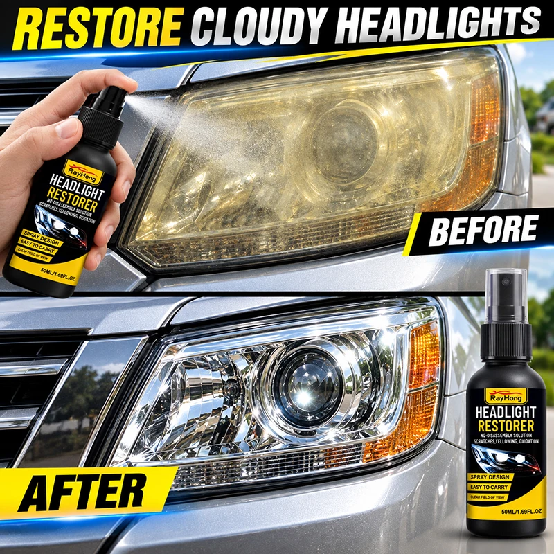 Headlight Restoration Spray, Removes Haze Yellowing And Oxidation, No-Disassembly Car Lens Polish Cleaner
