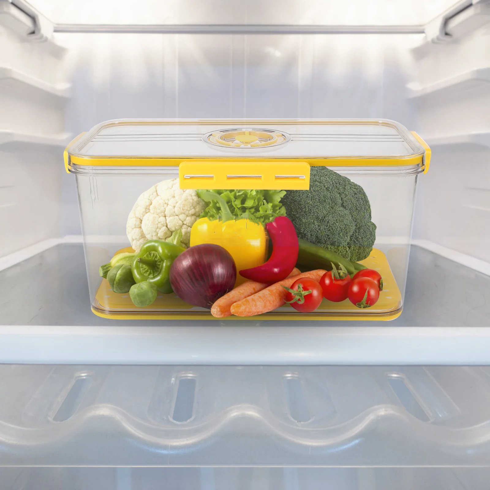 

Fresh Keep Box 4-Sided Lock Sealed Ring Refrigerator Food Container Timing Lid For Fridge Storage Vegetable Fruit