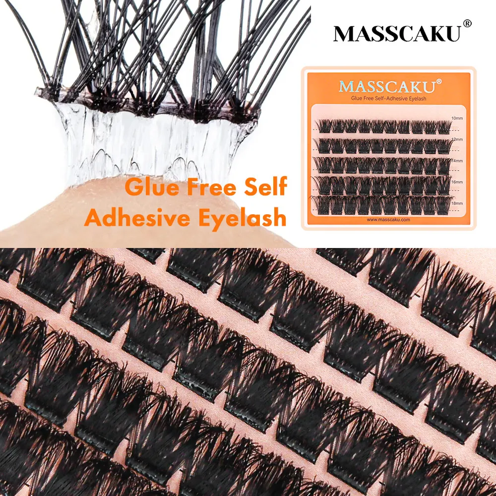 

MASSCAKU NO Glue Needed Individual Lashes Makeup Tools Self-adhesive Glue Free False Eyelashes Natural Soft Lashes Private Label