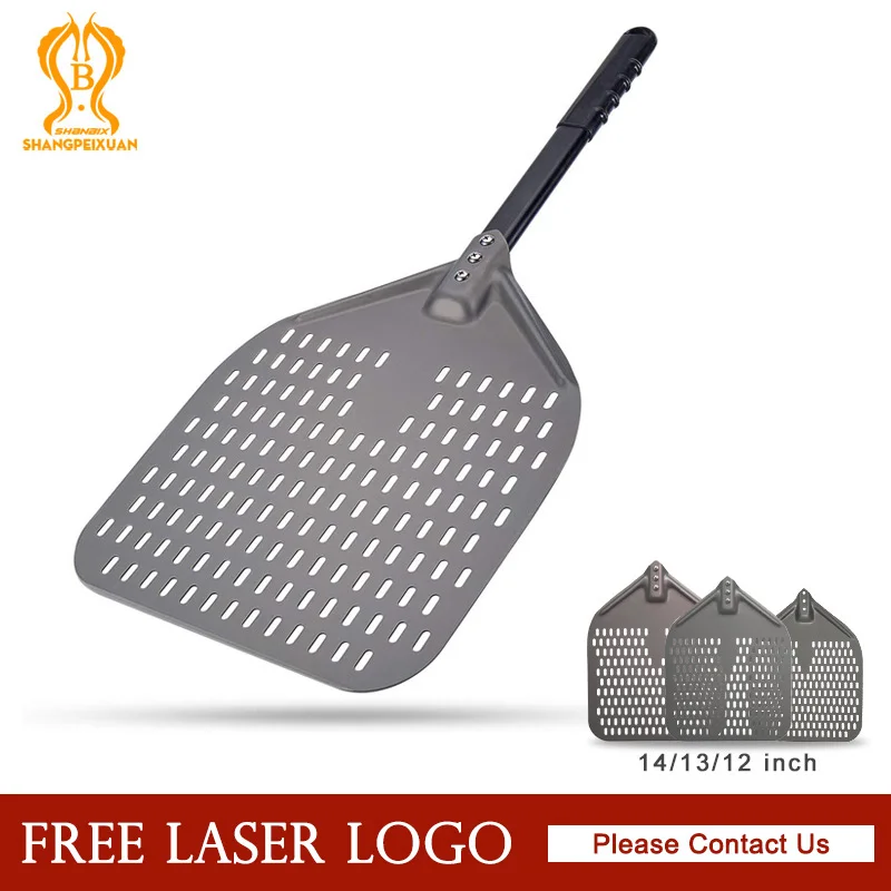 

SHANGPEIXUAN 16/14/13/12 Inch Perforated Pizza Peel Rectangular Pizza Shovel Aluminum Hard Coating Pizza Peel Paddle Short Tool