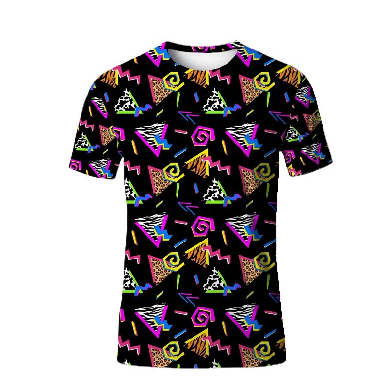 

80s 90s Vintage T-shirt Men Retro 3D Printed Geometric Graphic Tee Summer Short Sleeve Streetwear Hip Hop Mens Oversized Tops
