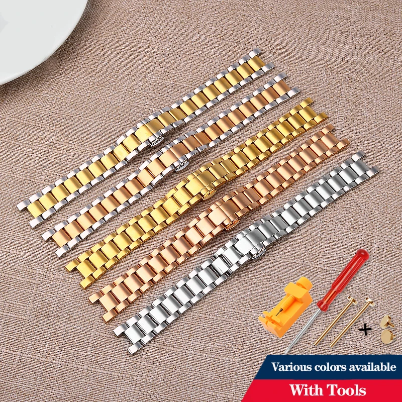 Stainless Steel Watchband 16x8mm 20x12mm For MK Three-Eye Watch MK6985/6986 MK2425/2433 GC Rossini Notch Strap Metal Watch Chain