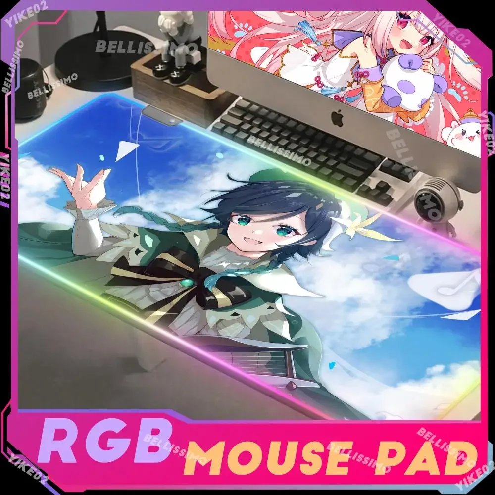 RGB Genshin Impact Kawaii Mouse Pad Large Gaming Mousepad Xxl Mouse Mat Keyboard Computer Rubber Pads Backlit Desk Mat 900x400