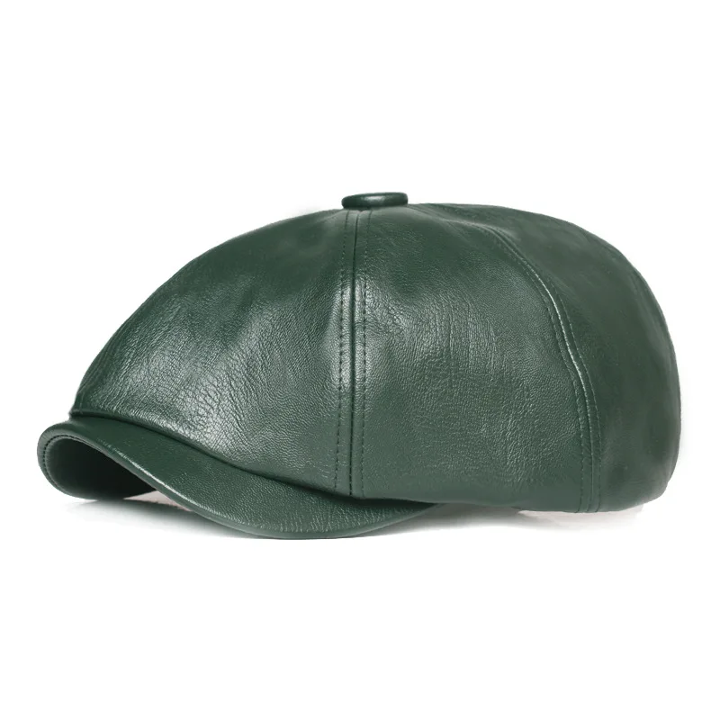 Autumn and Winter Leather Solid Newsboy Caps Flat Peaked Cap Men and Women Painter Beret Hats 129