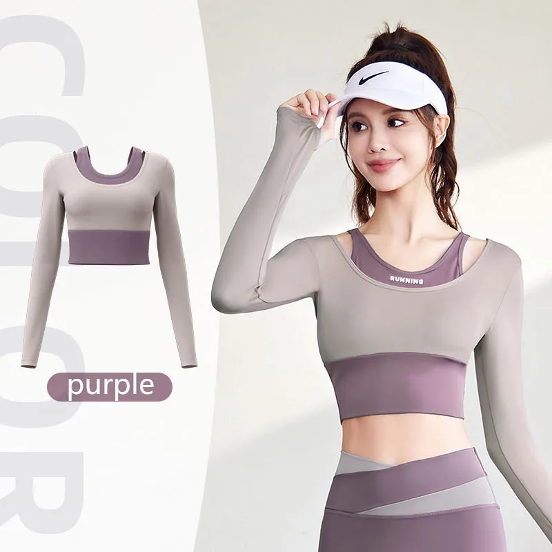 Yoga Sportswear set Color-blocking Long-Sleeved T-shirt Gym High Waist Sport Outfit Fitness Tights