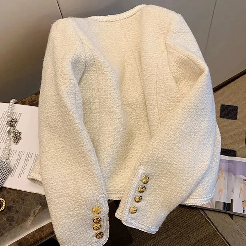 Chic femme petit style parfumé veste manteau femmes vêtements vestes courtes col rond bouton avant vêtements de dessus pour femmes Chic hauts