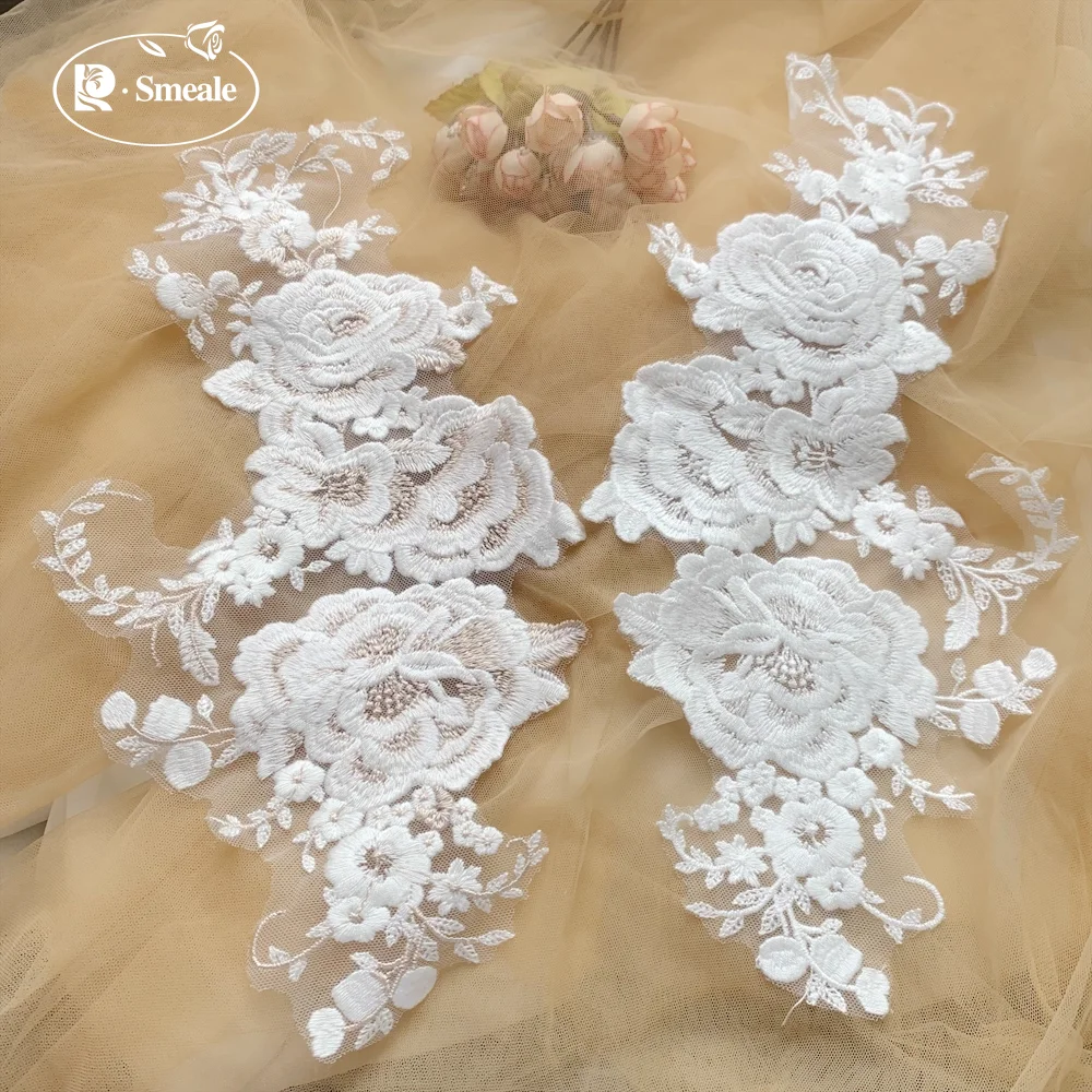 2 pièces, coton broderie dentelle décalcomanie miroir Surface Patch tissu, fait à la main bricolage chapellerie de mariage vêtements accessoires de couture