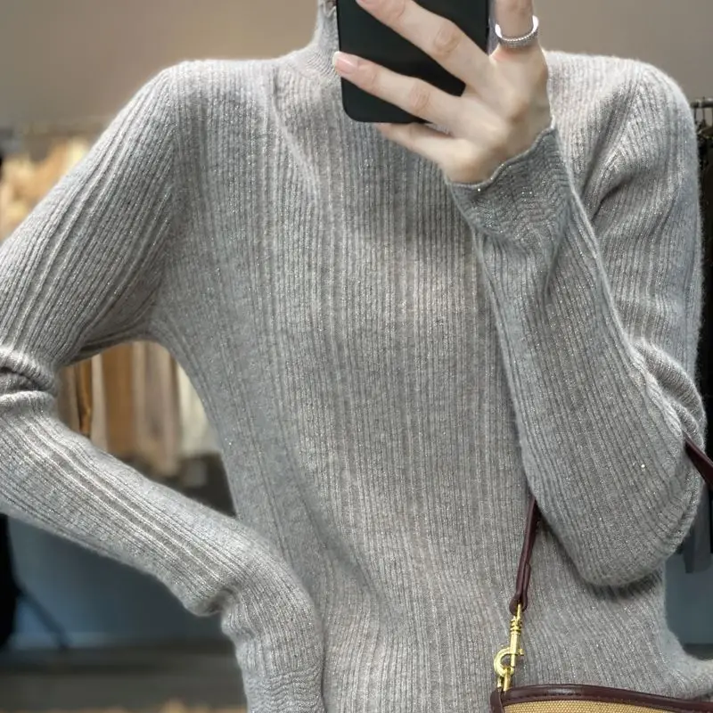 New Half-turtleneck Sweater for Autumn and Winter Clothes for Women's Sweater Tops for New Solid Color Inner Base Shirt