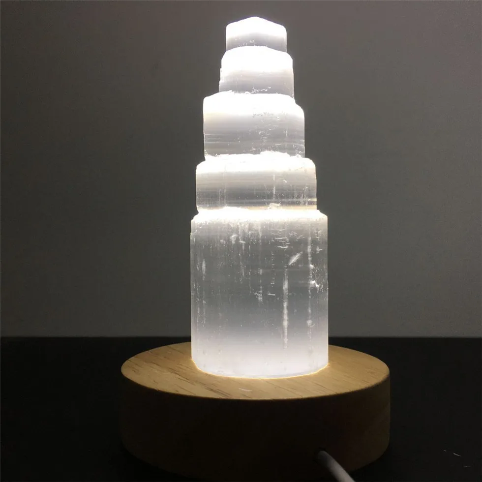 Lámpara de selenita Natural, pulsera de ágata de yeso blanco, cristales curativos, decoración de habitación, 6-20cm