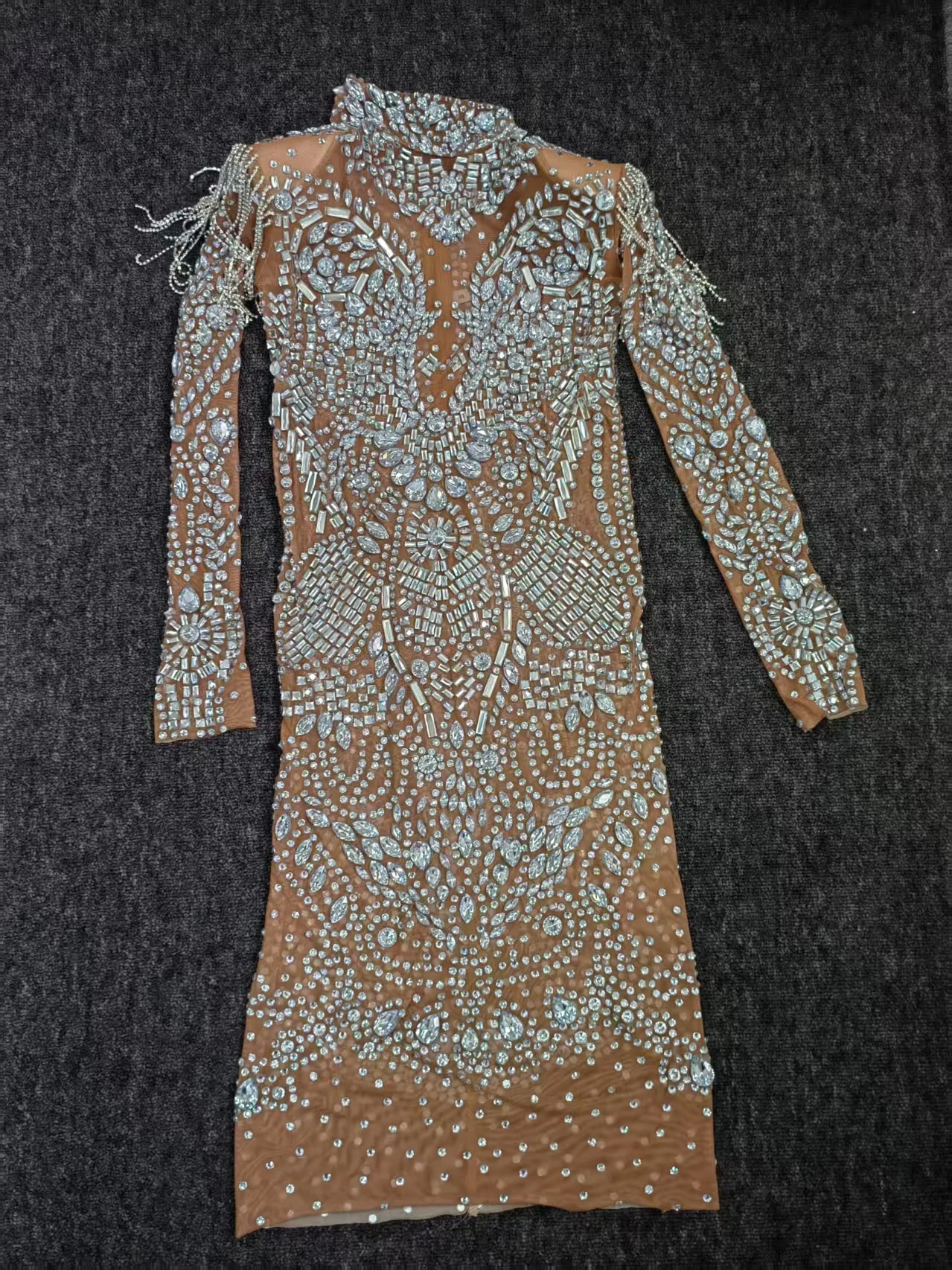 knee length dresses for ladies Rhinestone Mesh Mini Dress (CW450) – GFranco Shoes main image 0