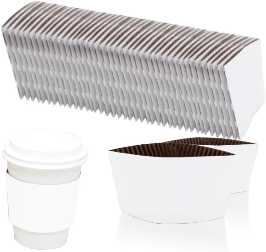 

8 oz Disposable Coffee Cup Sleeves for Hot Drinks Paper Corrugated Cup Jackets 200 Count Color White (Without Cups)