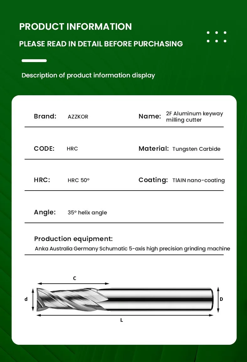 Fräser Fräser Legierung Beschichtung Wolfram Stahl Werkzeug von Aluminium CNC Bearbeitung 2 Blatt Schaft fräser Top Fräser Holz – Detail 12