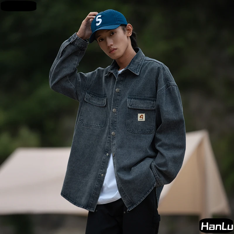Men's Autumn/Winter New Denim Jacket Gothic Streetwear Coat American Hip Hop Coat Long Sleeve Plus Size Men's Clothing