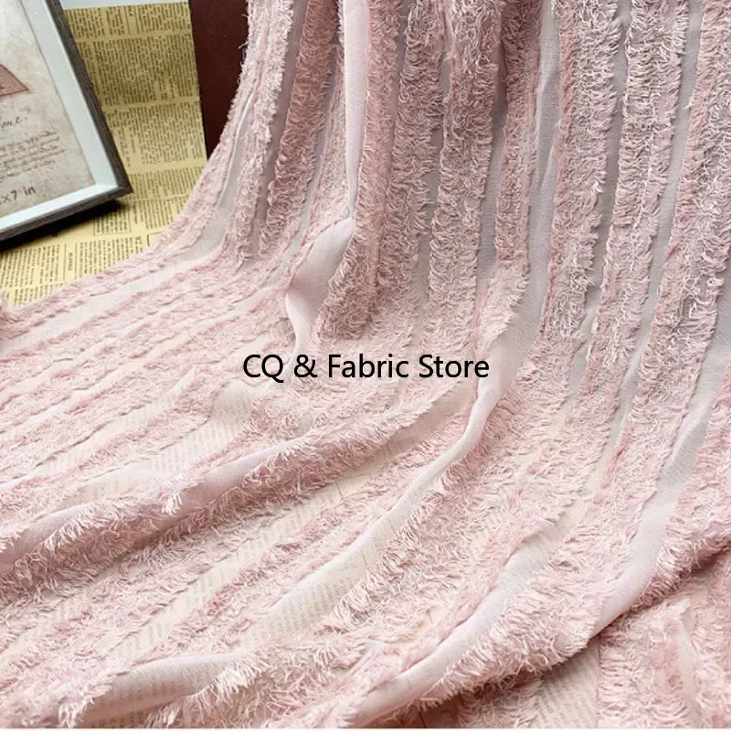 

Ретро шифоновая жаккардовая полосатая ткань с цветочной кисточкой, двусторонняя кисточка, сделай сам, женская ткань для платья-рубашки, стиль Ins