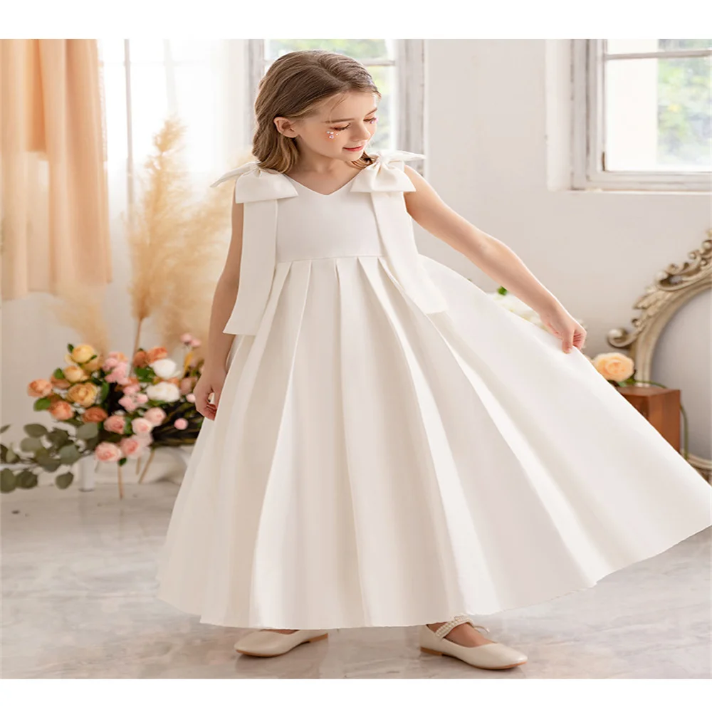 Vestidos de niña de las flores de satén esponjoso Simple, primera comunión, cumpleaños, boda, fiesta de graduación, banquete, ropa personalizada