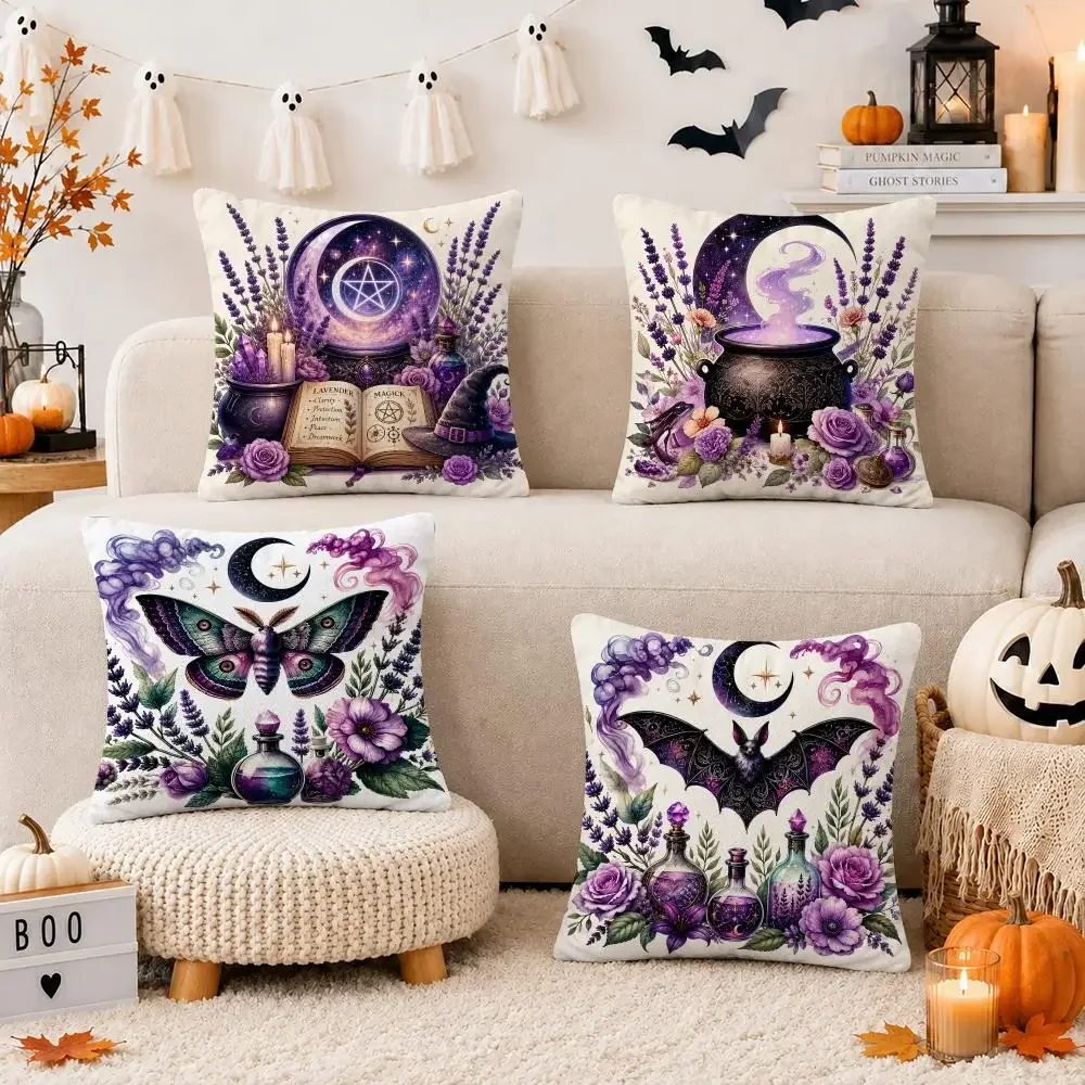 Halloween Witchy Magic Boho Throw Pillow Covers Set Spooky Season Decor for Fall Autumn Home Accent18x18 inch