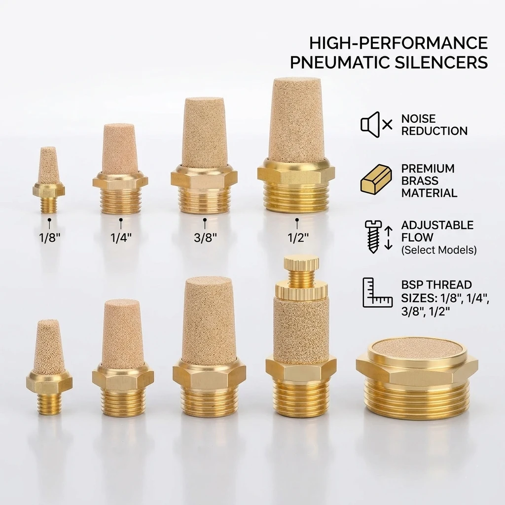 

Brass Pneumatic Air Exhaust Valve for Air Compressor,Adjustable Noise Reduction, Short & Long Options,BSP Male Thread M5 1/8-1/2