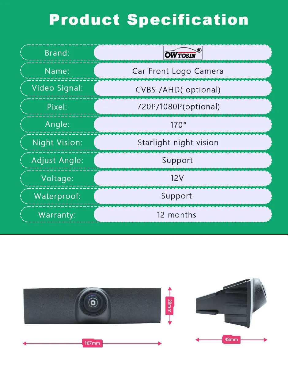 For Volkswagen VW Touareg 7P Facelift 2015 2016 2017 2018 Front Logo View Camera 170° AHD 1080P Fisheye Lens Vehicle Car Camera