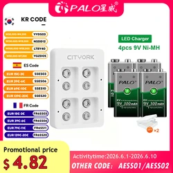 PALO 9V NI-MH Rechargeable Battery 300mAh USB Smart Battery Charger For 9 Volt 6F22 9V NiCd NiMh Lithium Rechargeable batteries