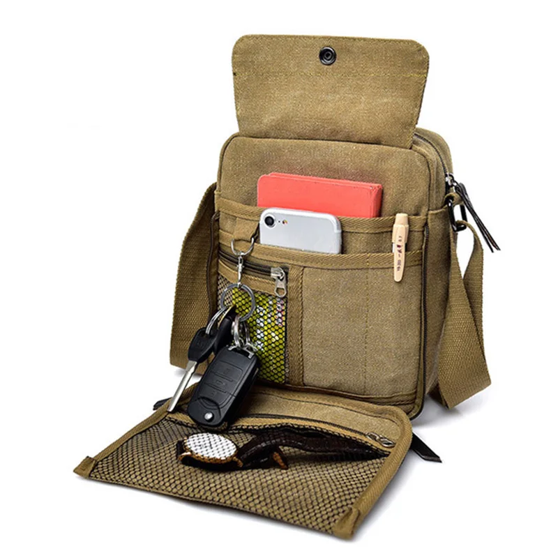 Men Casual Travel Sling Shoulder Bag Canvas Outdoor Sports Multifunctional Business Crossbody Bag Daily Messenger Bag for Male