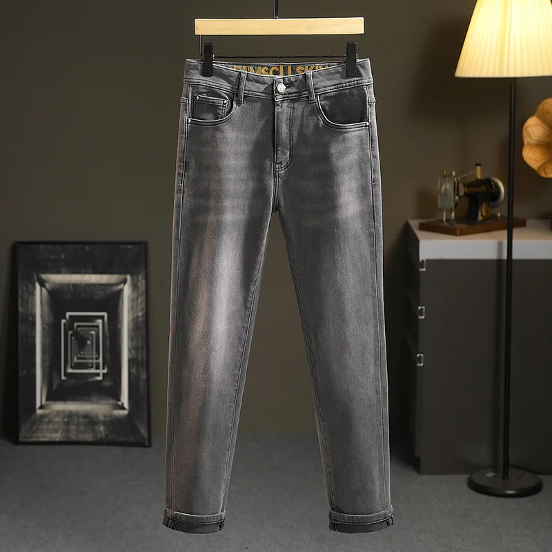 2024 new jeans men's casual simple all-match fashionable high-end slim stretch solid color trousers spring and autumn