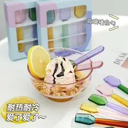 Dessert Glass Small Spoon Heat Resistant  Creative Color Cute Oatmeal Yogurt Round Spoon Coffee Mixing Spoon