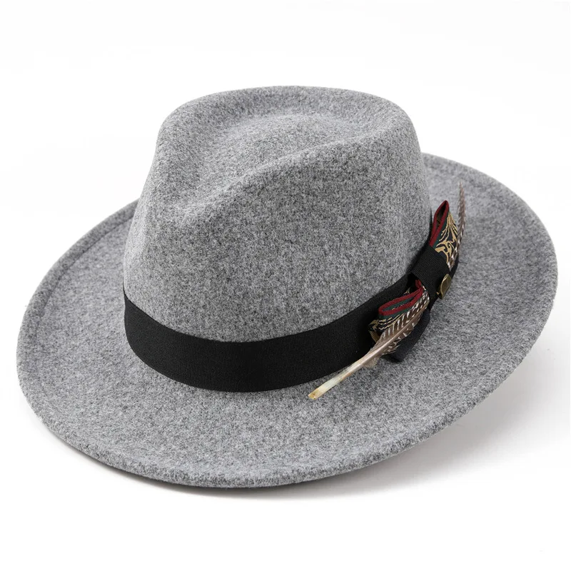 Breitkrempiger Fedora-Hut für Herren mit Federband, Vintage Jazz-Hut, Herbst-Winter, Hochzeit, Party, Reisen, Casual, Mode, formelle Kopfbedeckung – Detail 10