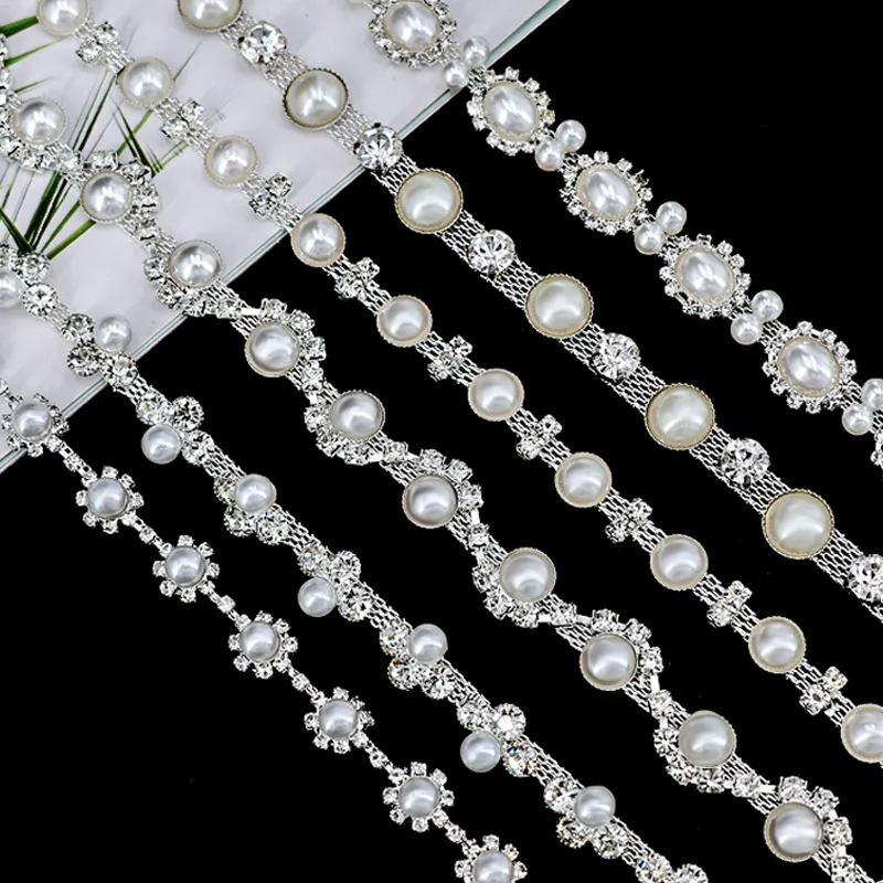 

10Yards Rhinestone Chain Crystal Diamond Rhinestone Interval Pearl Chain Clothing Accessories DIY Wedding Party Decoration Gift