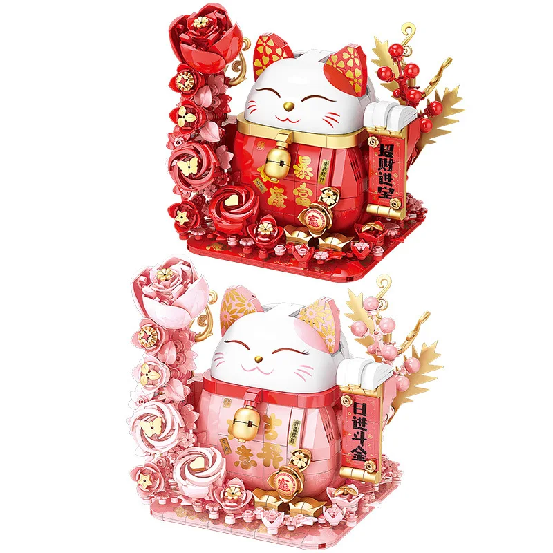 

Idea Fortune Lucky Cat MOC Building Block Cartoon Pendant Bricks Assemble Model Educational Toys Collection With Light For Gifts