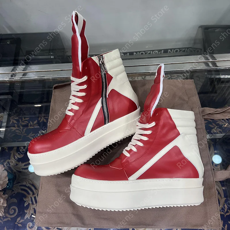 Double Bumpers Casual Shoe Women High Top Red Thick Sole Leather Luxury Designer Ro Geobasket Lace Up Sneaker Men Zip Ankle Boot