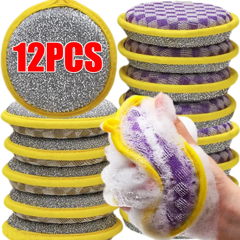 1/12pcs Double Side Dishwashing Sponges Reusable Strong Absorbent Scouring Pad Kitchen Sponge Wipes Household Cleaning Tools