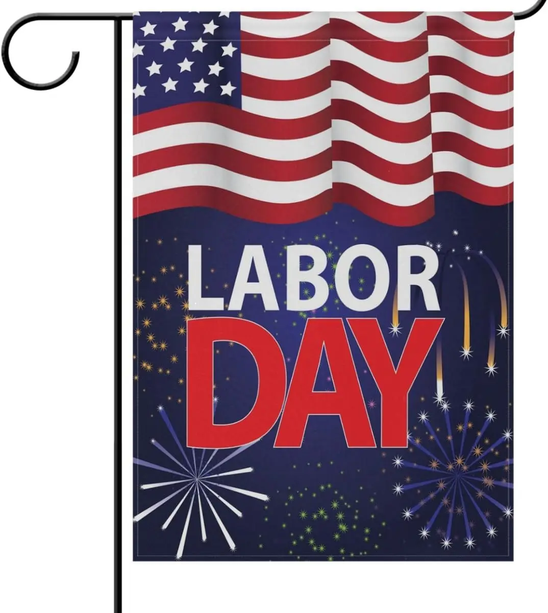 Wamika Happy Labor Day Garden Flags 28 x 40 Double Sided, Celebrate Labor Day Firwork Patriotic USA Flag Polyester for Ho