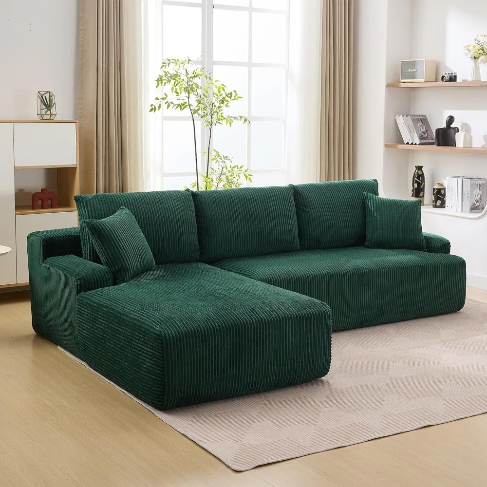 

Sectional Cloud Couch for Living Room L Shaped Couch with 3 Seat Ind. Chaise Longue Corduroy Fabric Boneless Modular Modern Sofa