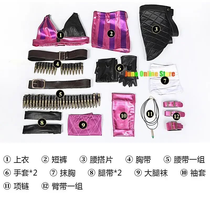League of ATIONS End Jinx Cosplay Costume, Accessoires de jeu LOL Jinx, Vêtements d'Halloween complets