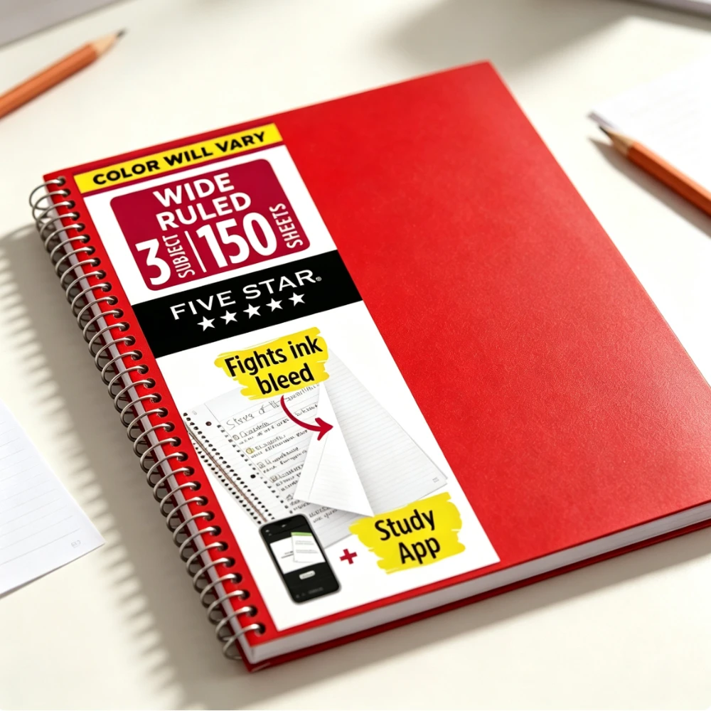 Paper Punch 3 Hole - 3 Subject Spiral Notebook, 150 Pages