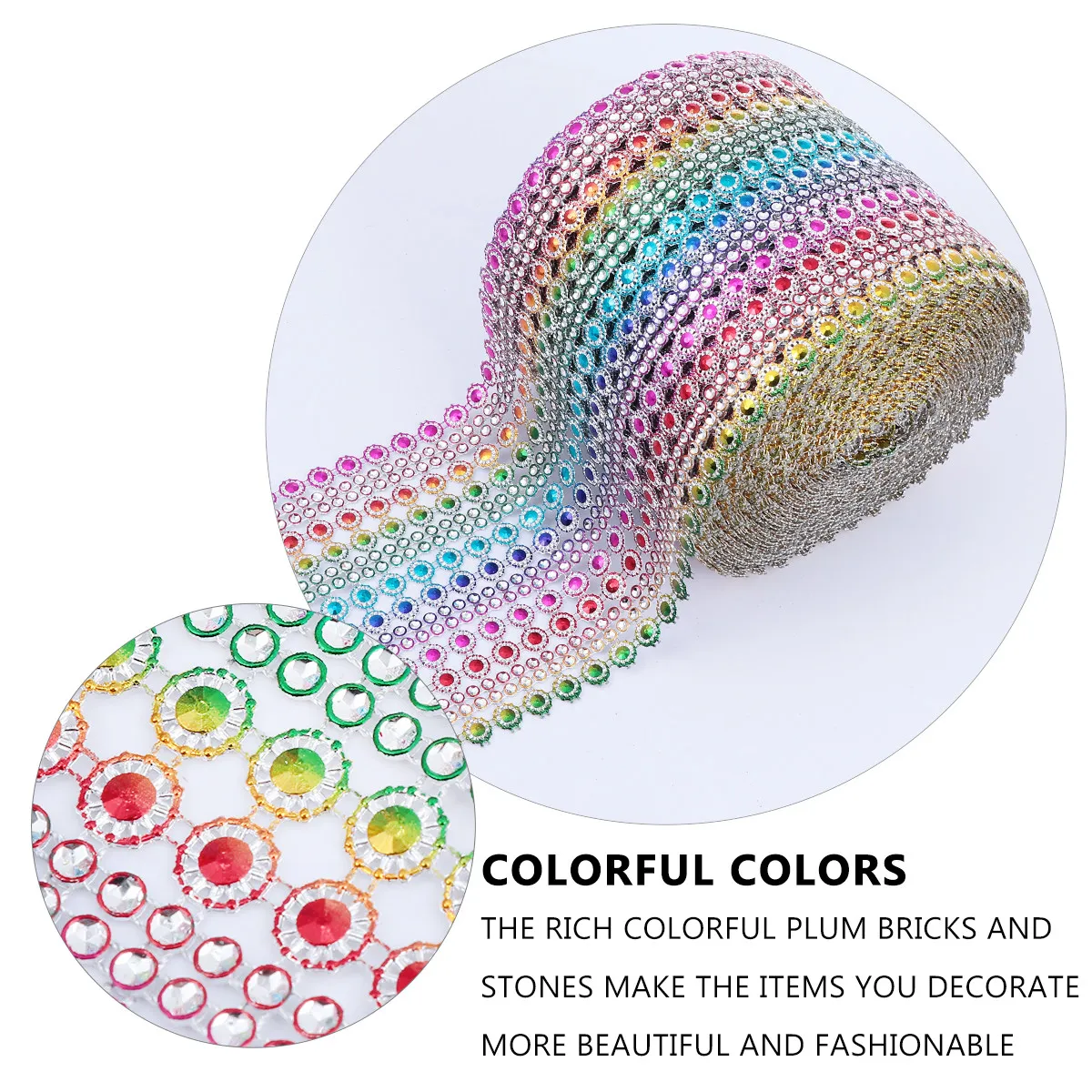 

A Roll Plastic Diamond Trim 16 Rows Plum Blossom Electroplated Shiny Mesh Diamond Accessories Wedding Sewing Process Clothing