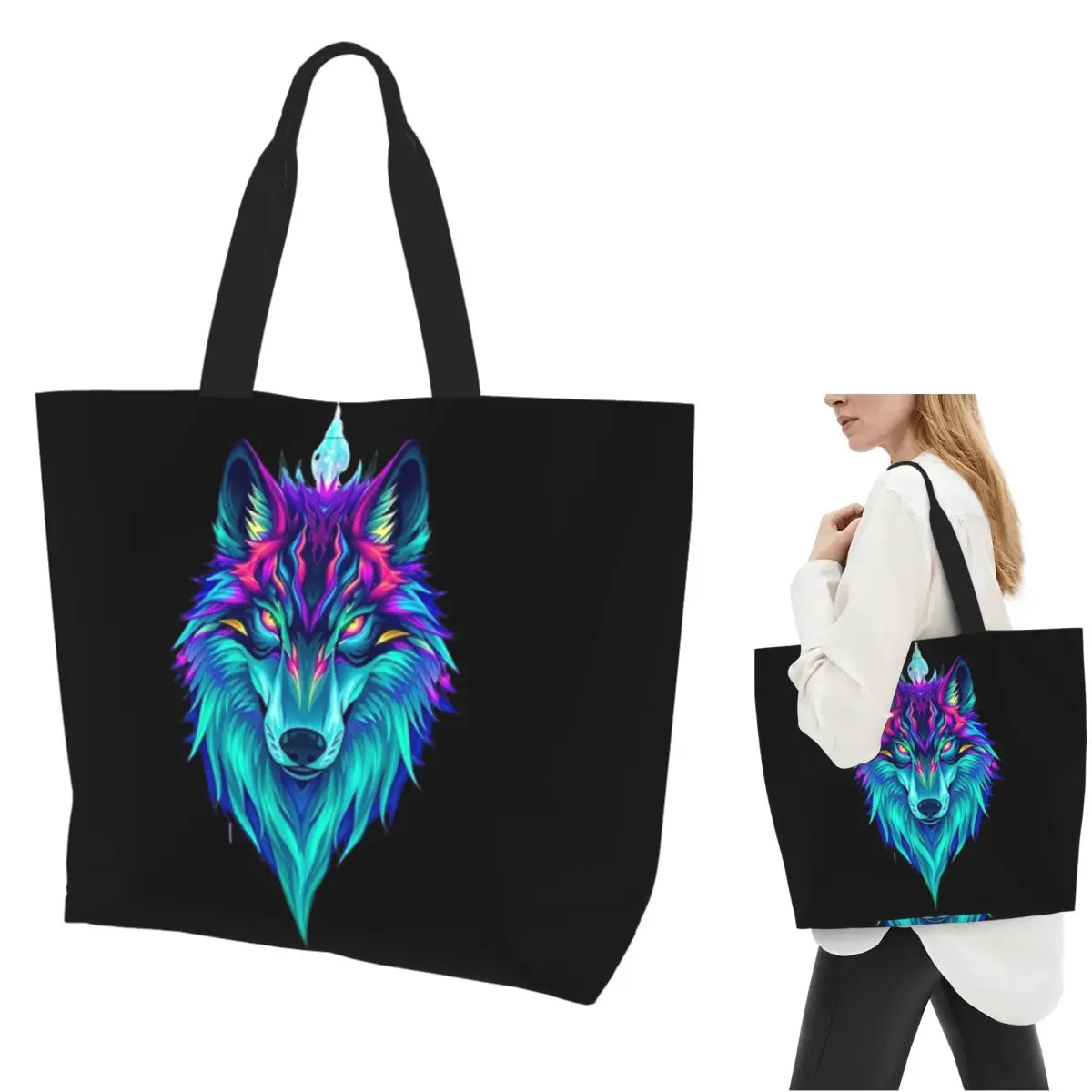 

Сумка-тоут для покупок Wild Wolf, парусиновая сумка на плечо большой вместимости, продуктовая сумка для покупок для женщин
