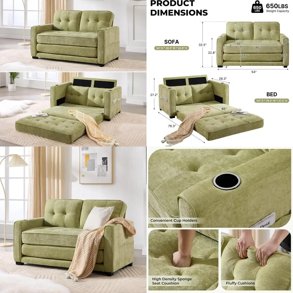 린넨 패브릭 컨버터블 소파 베드, 2-in-1 접이식 소파 침대, 풀아웃 러브시트 슬리퍼 소파, 접이식 플로어 푸톤 소파