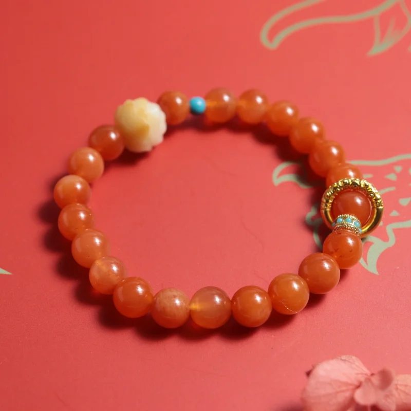 Natural Jade Factory Wholesale Lotus Bracelet Jinsi Jade Fashion Retro Red Bead Multi-Circle Bracelet Live Supply