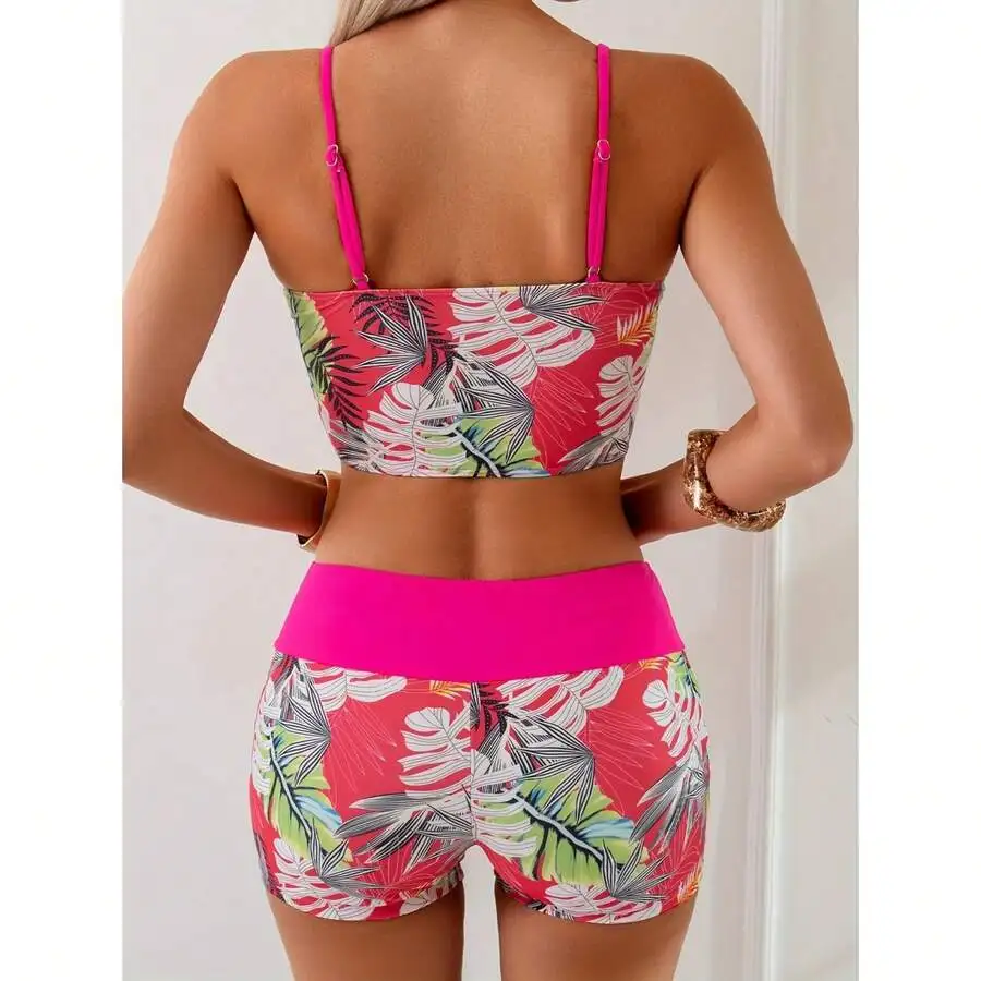 Women Two Piece Swimsuit With Tropical Floral Print Quick Dry Beachwear