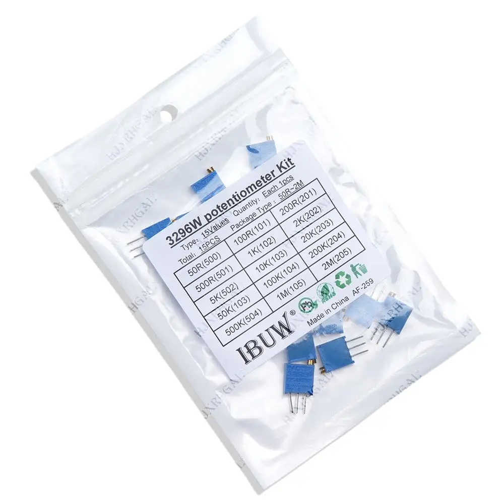 15 шт. 3296 3296 Вт 100 Ом-2 МОм 0,5 Вт переменные резисторы MultiTurn триммер регулируемая точность 3296 Вт комплект потенциометра