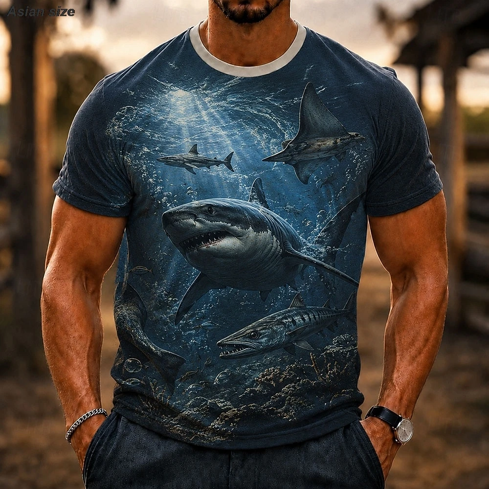 Men's Shark Ocean 3D T Shirt Short Sleeve Print Crew Neck Exaggerated Designer Daily Club Party Summer Spring