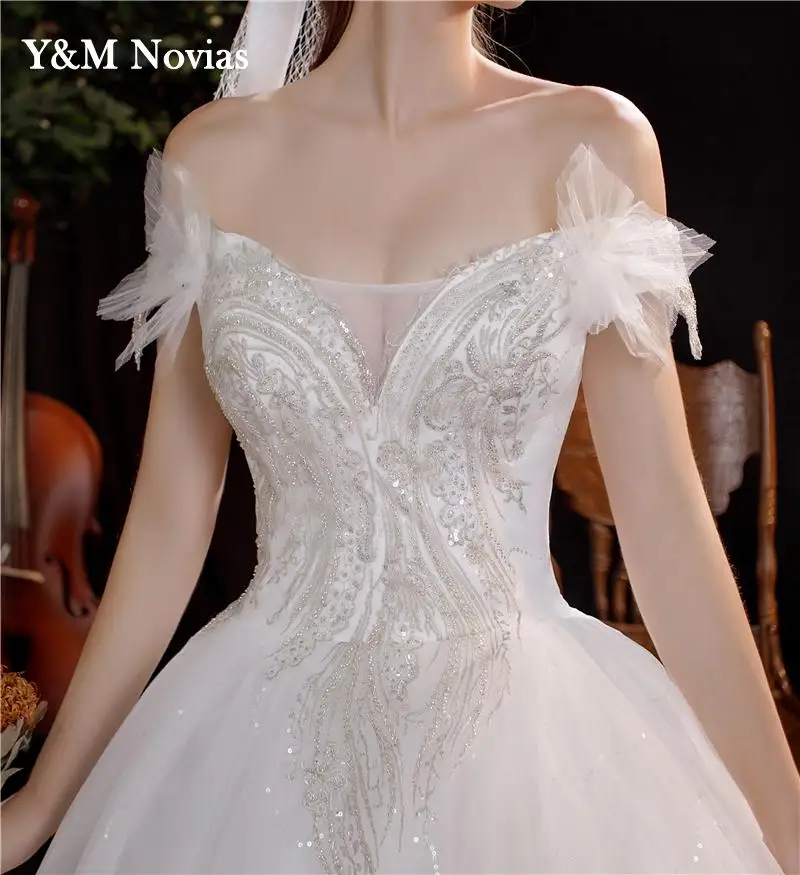 Plus size Korean Style V-Neck Lace Ｏff Shouder Appliques Ball Gown Wedding Dress 2022 New Fashion Simple estidos de noivas