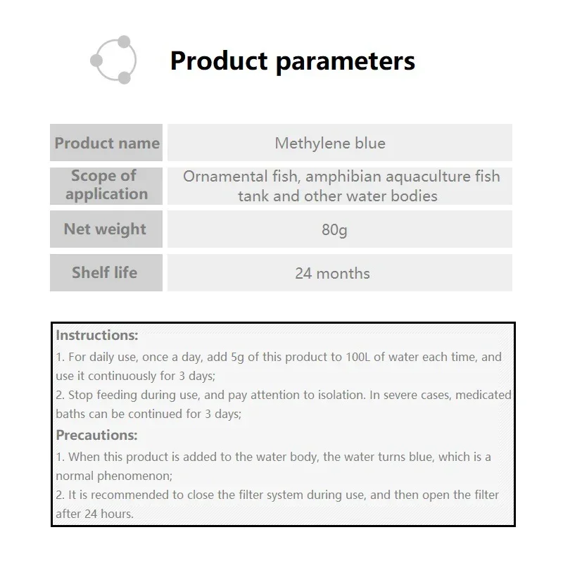 Methylene Blue Ornamental Fish for Aquarium Removal of White Spots and Fish Disease Medicine Koi Goldfish Betta Blood Parrot