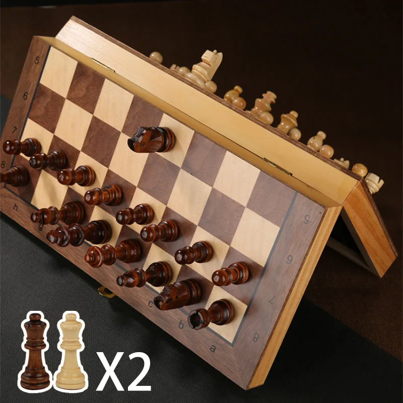 

4 Queens Magnetic Chess Game Wooden Chess Set 34 Chess Pieces Foldable Wooden Embedded Chessboard Family Table Game Gifts Toy