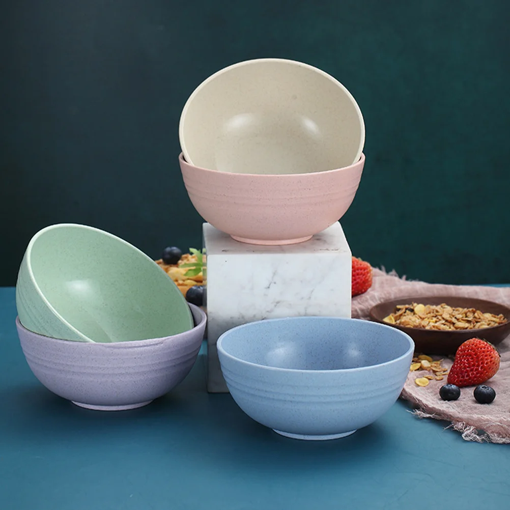 

5Pcs Wheat Straw Bowls Premium Quality Space Saving Smooth Edge Serving Bowl Rice Salad Soup Cereal Bowl Large Bowls for Eating