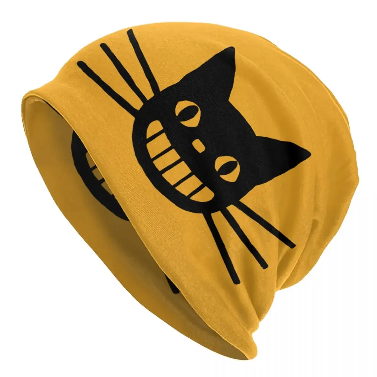 Engraçado dos desenhos animados gato preto crânios gorros bonés moda inverno quente mulheres homens tricô chapéu adulto unisex bonnet chapéus