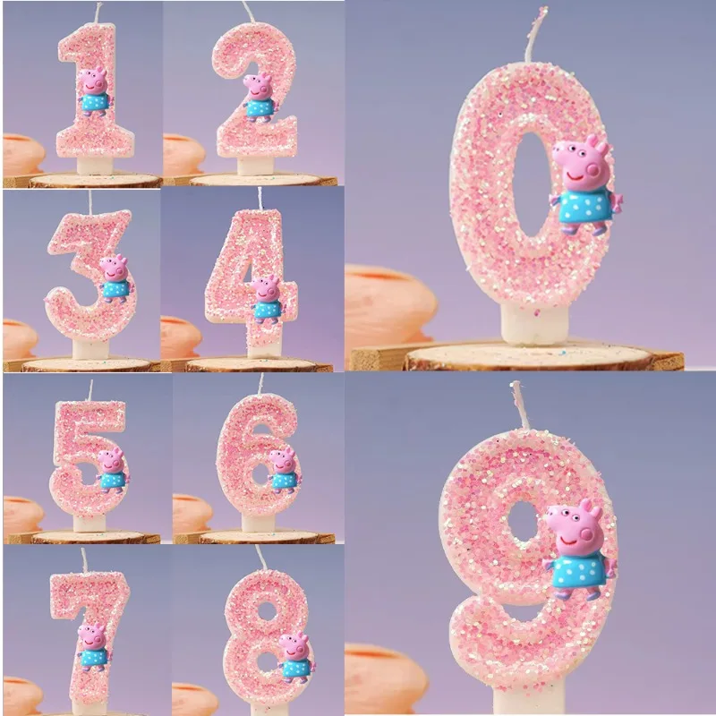 Vela de Aniversário Peppa Pig Anime Fofa 3D com Números de 0 a 9, Personagem de Desenho Animado, Decoração para Bolo de Festa, Presente