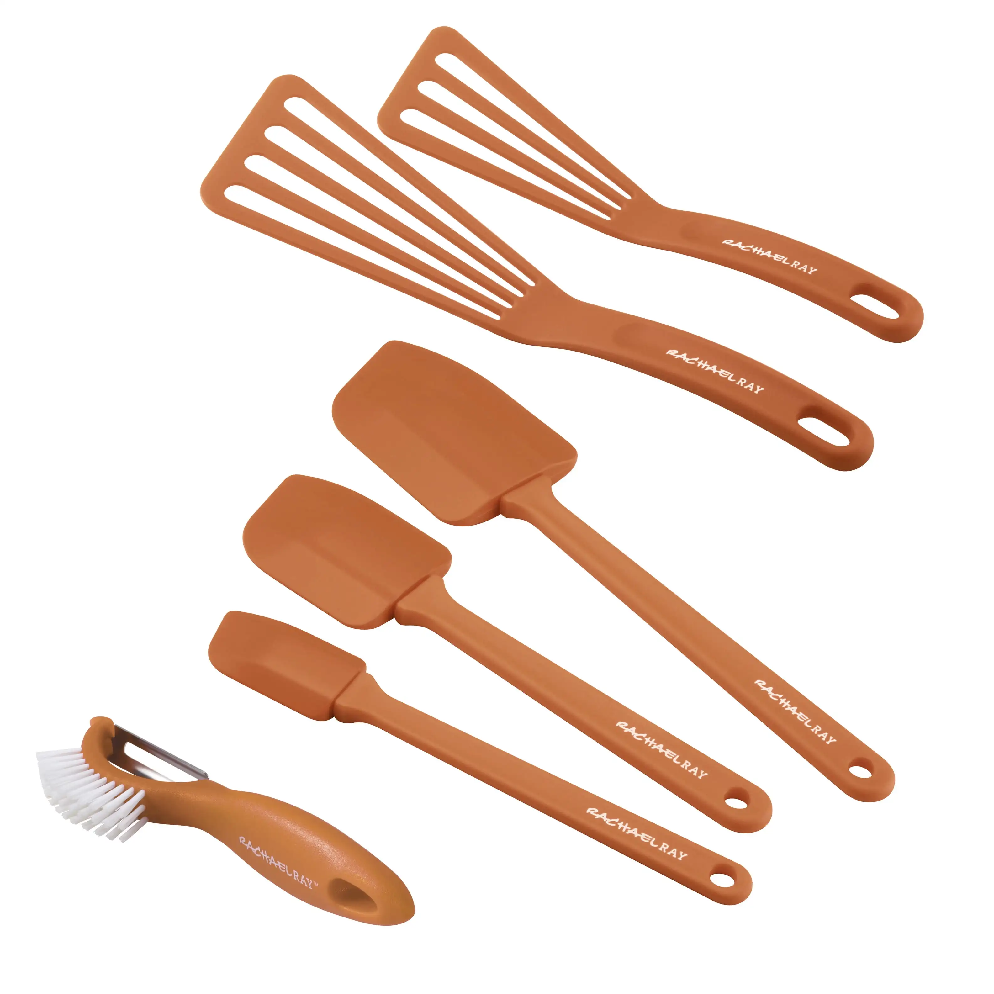 

Nylon Slotted Turner, Vegetable Peeler and Scraper Set, 5-Piece, Orange