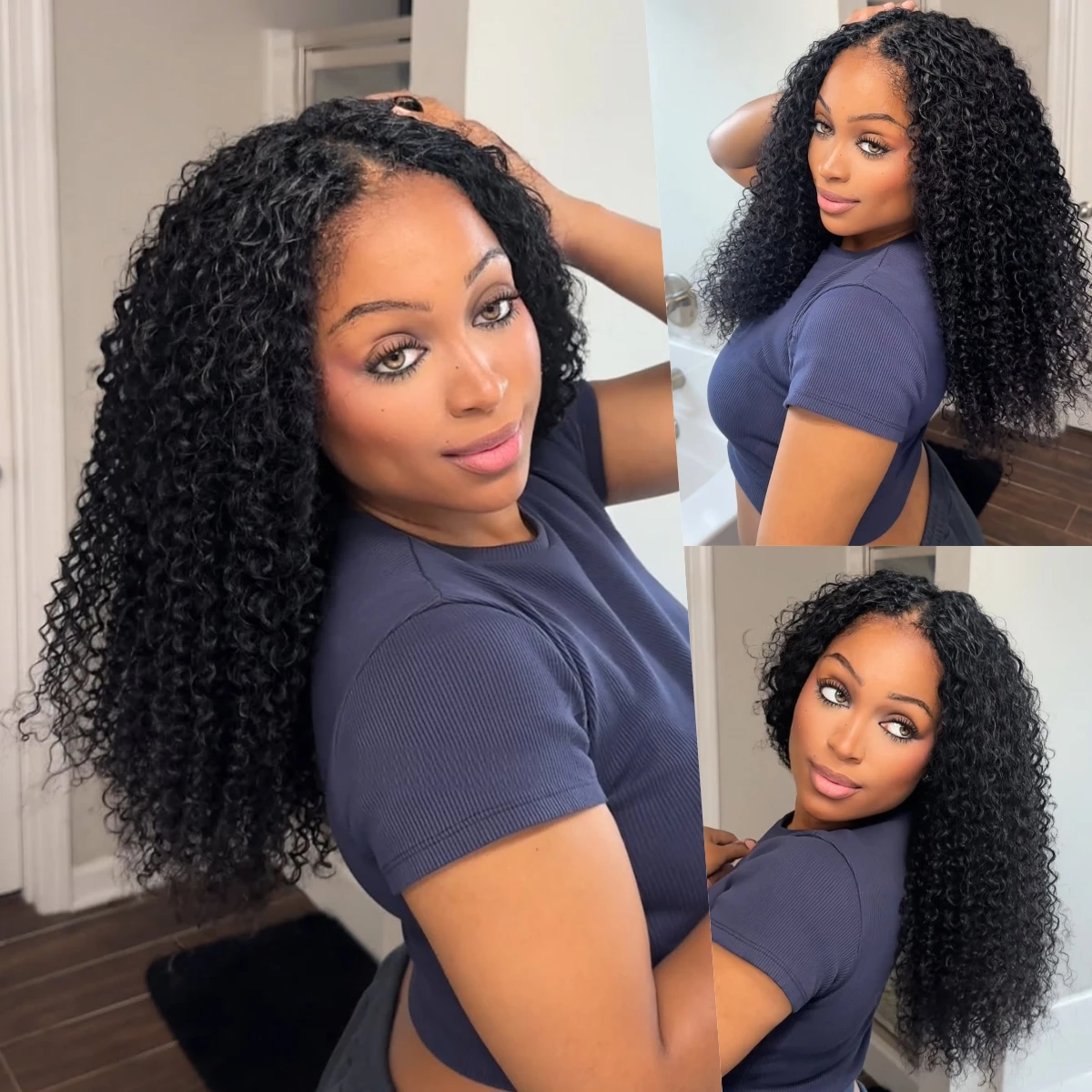 

40-дюймовый V-образный вьющийся парик из человеческих волос, бразильский парик из натуральных волос, обновленный U-образный парик, бесклеевой парик V-образной формы, натуральный черный цвет